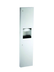 B-38032   Dispensador de toallas de papel semiempotrado y receptáculo para desechos, acabado satinado, capacidad de 6.3 galones