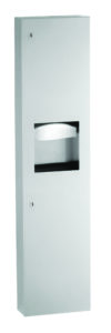 B-380349   Dispensador de toallas de papel y contenedor de residuos para montaje en superficie, acabado satinado, capacidad de 3.8 galones