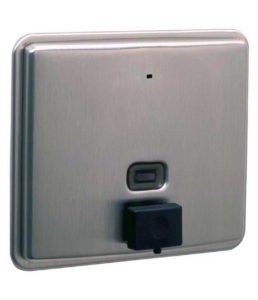 B-4063  Dispensador de jabón líquido manual empotrado, acabado satinado, 50 onzas líquidas.