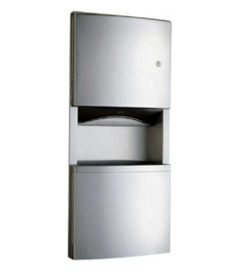 B-4369  Dispensador de toallas de papel y recipiente para desechos de montaje en superficie, acabado satinado, capacidad de 15 galones